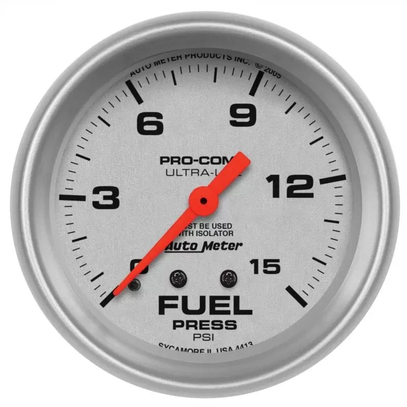 Autometer 2-5/8" 0-15 PSI Fuel Pressure Gauge ULTRA-LITE | Universal (4413)