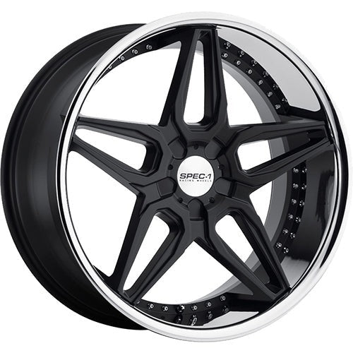 Spec-1 Wheels SSL-301 Matte Black w/ Chrome Stainless Steel Lip 22x9 | 5x112 (A0076-22905112+32MB)