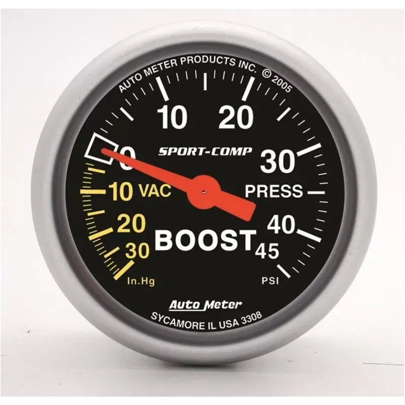 Autometer 2-1/16" 30 IN HG/45 PSI Vacuum/Boost Gauge SPORT-COMP | Universal (3308)