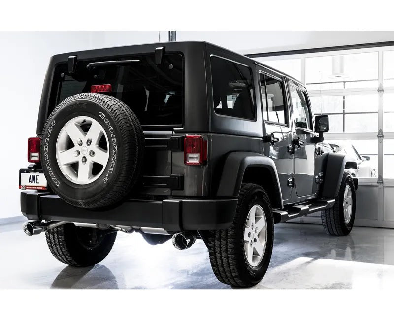 AWE Tread Edition Axleback Dual Exhaust for Jeep JK/JKU 3.6L - Chrome Silver Tips (3015-32003)