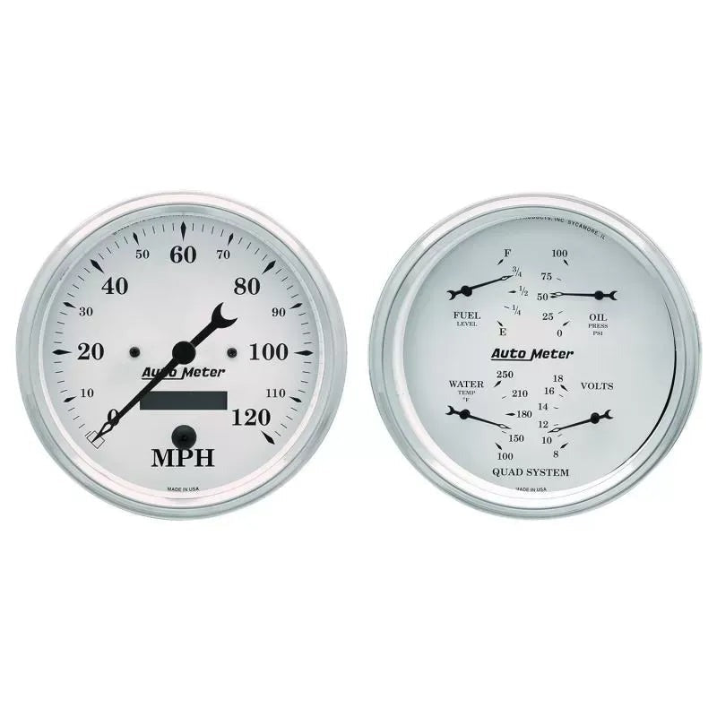 Autometer 5" 240-33 Ω Quad & Speedometer 2-Piece Gauge Kit Old Tyme White | Universal (1603)