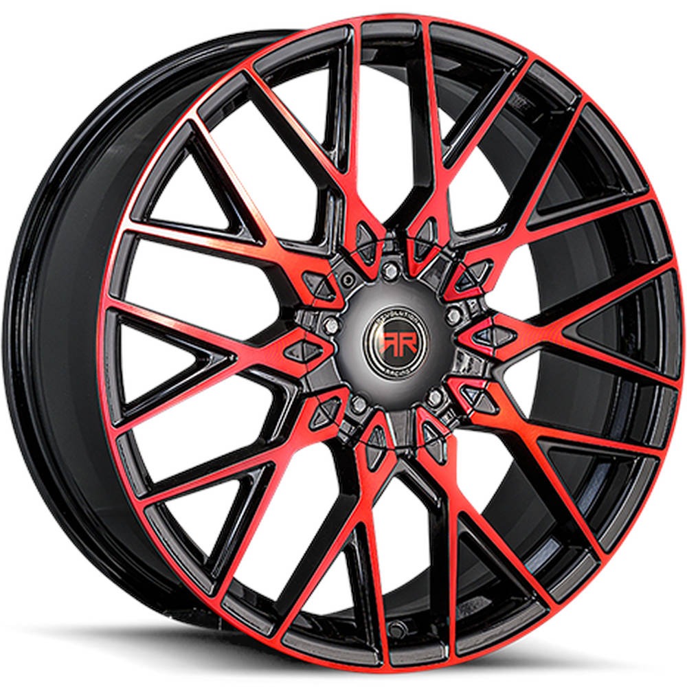 Revolution Racing R24 Gloss Black w/ Red Spoke Faces and Outer Lip 17x7.5 | 5x100/5x114.3 (RR24-177550014+40BR)