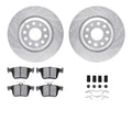 R1 Concepts Rear Drilled & Slotted Silver Brake Rotor Set w/Optimum OE Pads and Hardware | 2015-2019 VW Golf R (WGUH1-74060)