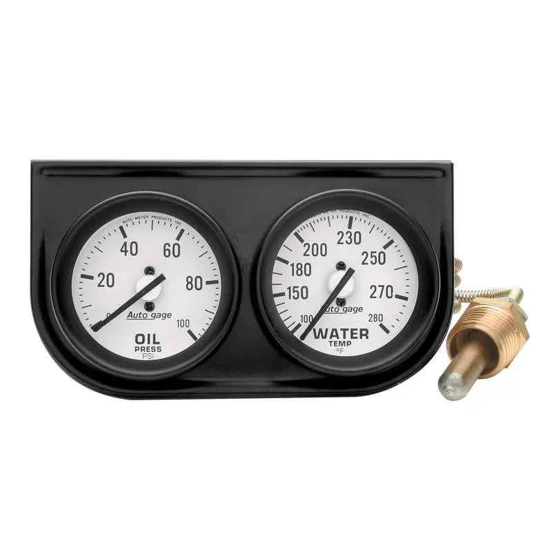 Autometer 2-1/16" 100 PSI/280 °F Oil Pressure / Water Temperature Gauge Console White Dial w/Black Bezel | Universal (2326)