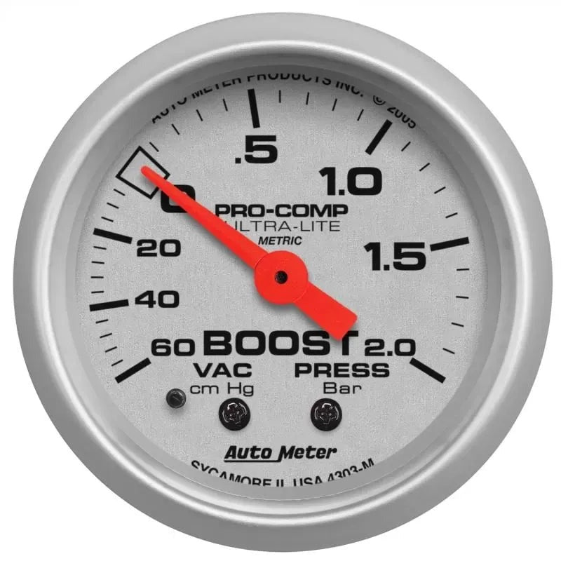 Autometer 2-1/16" 60 CM/HG-2.0 BAR Vacuum/Boost Gauge ULTRA-LITE | Universal (4303-M)