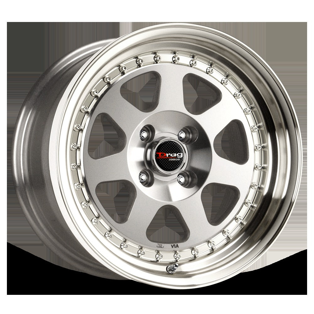 Drag Wheels DR27 Silver w/ Machined Spoke Faces & Lip 15x7 | 4x100 (DR27157264073M)