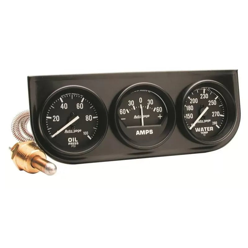Autometer 2-1/16" 100 PSI/280 °F/60A Oil Pressure / Water Temperature / Amp Gauge Console Black Dial w/Black Bezel | Universal (2393)