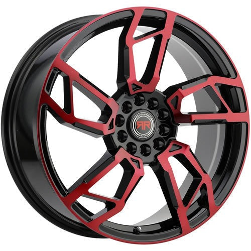 Revolution Racing RR22 Black w/ Red Spoke Faces and Outer Lip 18x8 | 5x108/5x114.3 (RR22-18850814+40BR)
