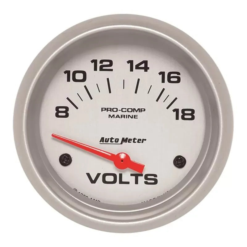 Autometer 2-5/8" 8-18V Voltmeter Gauge Marine Silver ULTRA-LITE | Universal (200757-33)