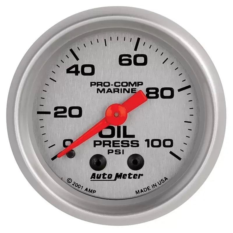 Autometer 2-1/16" 0-100 PSI Oil Pressure Gauge Marine Silver ULTRA-LITE | Universal (200790-33)