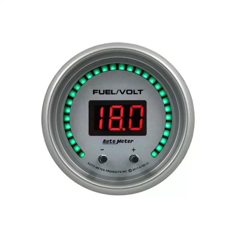 Autometer 2-1/16" Two Channel 0-100%/8-18V Digital Fuel Level /Volt Gauge ULTRA-LITE Elite | Universal (6709-UL)