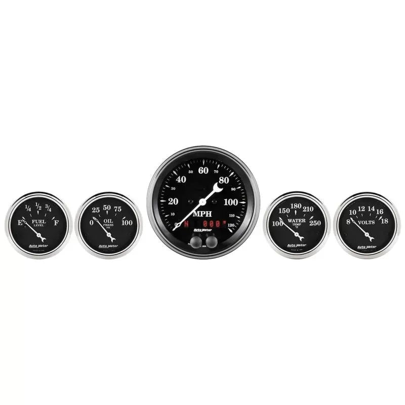 Autometer 3-3/8" & 2-1/16" GPS SPEEDOMETER 5-Piece Gauge Kit Old Tyme Black | Universal (1750)