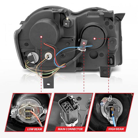 ANZO Black Projector Headlights w/ RX Halo | 2008-2010 Jeep Grand Cherokee (111213)