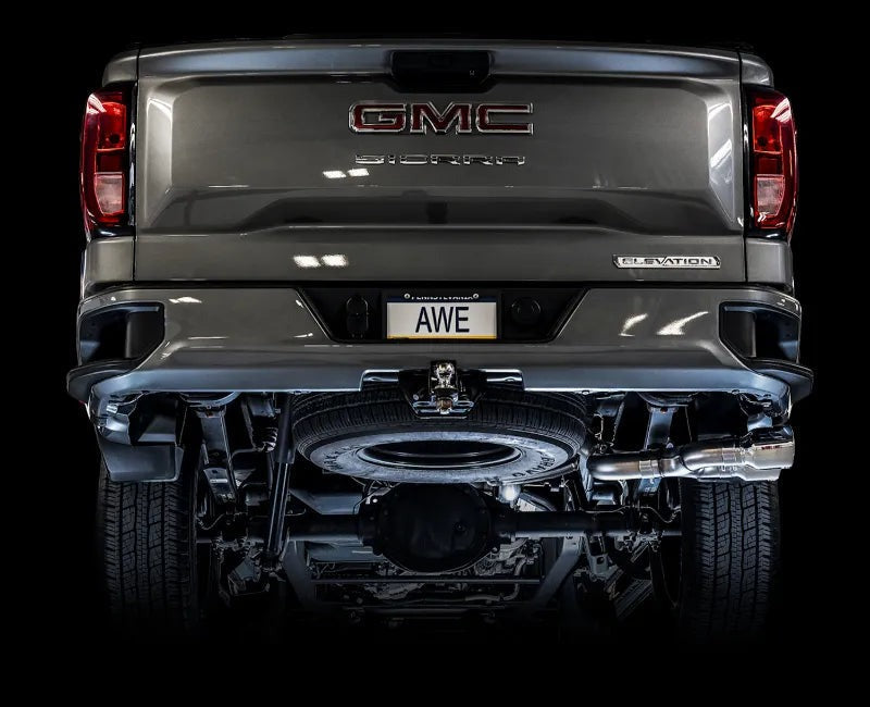 AWE 0FG Catback Dual Side Exit Exhaust for 4th Gen Silverado/Sierra 1500 5.3L (Flat Bumper) - Chrome Silver Tips (3015-22207)