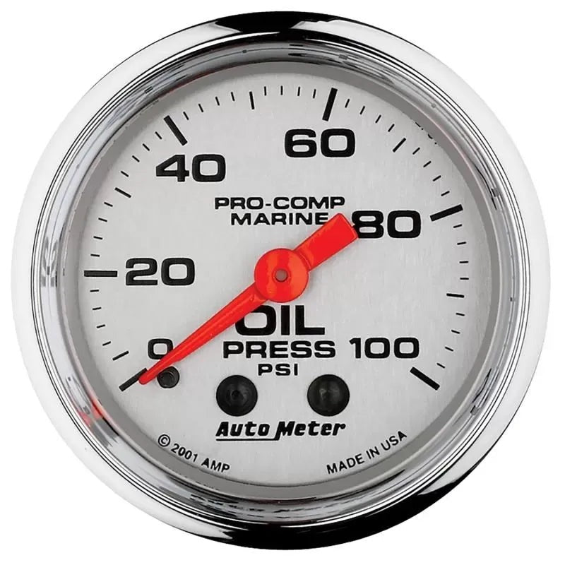 Autometer 2-1/16" 0-100 PSI Oil Pressure Gauge Marine Chrome ULTRA-LITE | Universal (200790-35)