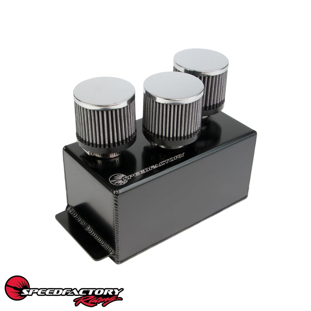 SpeedFactory Racing 3-Filter Oil Catch Can - Black Edition | 1992-2000 Honda Civic, and 1994-2001 Acura Integra (SF-02-031-BLK)