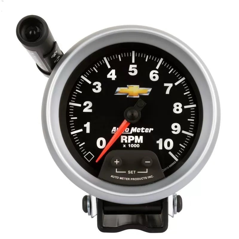 Autometer 3-3/4" 0-10000 RPM Pedestal Tachometer Gauge CHEVY GOLD BOWTIE | Universal (880662)