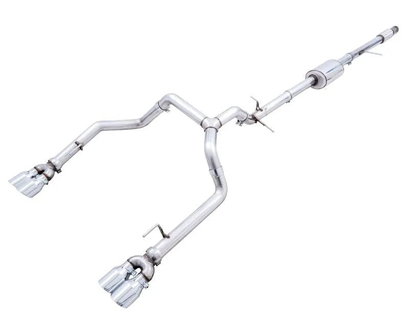 AWE 0FG Catback Split Rear Exit Exhaust for 4th Gen Silverado/Sierra 1500 5.3L (With Bumper Cutouts) - Quad Chrome Silver Tips (3015-42201)