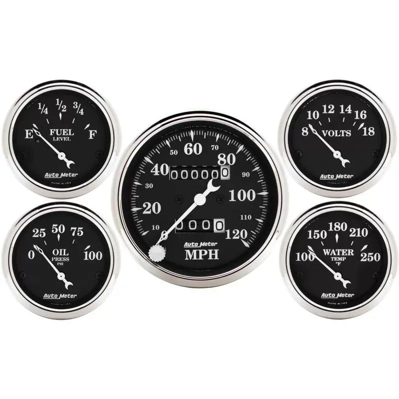 Autometer 3-1/8" & 2-1/16" Mechanical Speedometer 5-Piece Gauge Kit Old Tyme Black | Universal (1708)