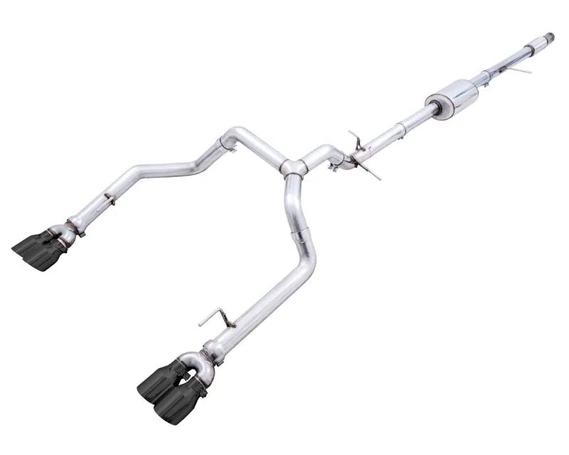 AWE 0FG Catback Split Rear Exit Exhaust for 4th Gen Silverado/Sierra 1500 5.3L (With Bumper Cutouts) - Quad Diamond Black Tips (3015-43202)