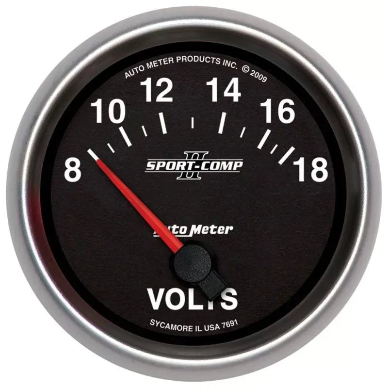 Autometer 2-5/8" 8-18V Voltmeter Gauge SPORT-COMP II | Universal (7691)