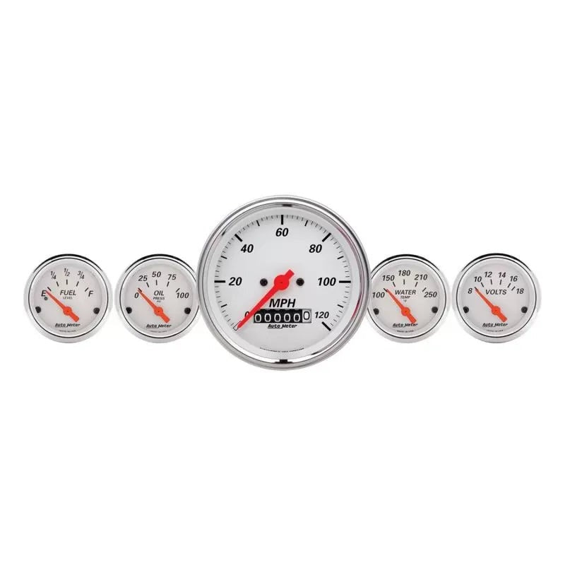 Autometer 3-3/8" & 2-1/16" Electric Speedometer 5-Piece Gauge Kit Arctic White | Universal (1340)