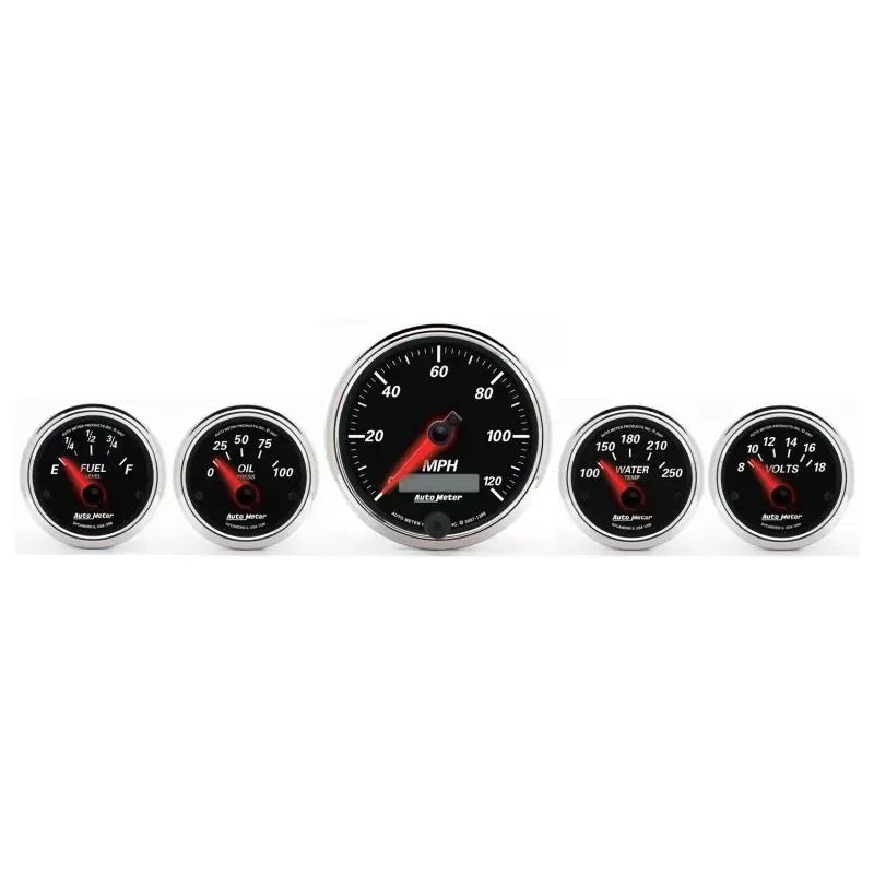 Autometer 3-3/8" & 2-1/16" Electric Speedometer 5-Piece Gauge Kit Designer Black II | Universal (1201)