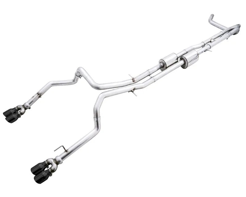 AWE 0FG Catback Split Rear Exit Exhaust for 4th Gen Silverado/Sierra 1500 6.2L (With Bumper Cutouts) - Quad Diamond Black Tips (3015-43204)