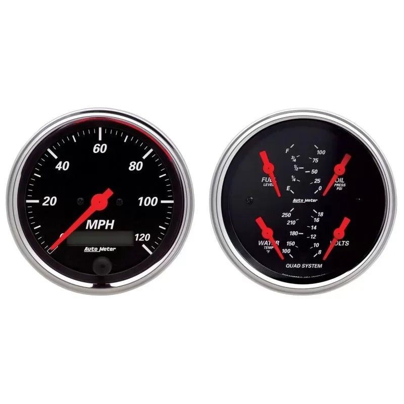 Autometer 3-3/8" 240-33 Ω Quad & Speedometer 2-Piece Gauge Kit Designer Black | Universal (1408)
