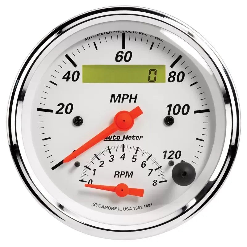 Autometer 3-3/8" 8K RPM/120 MPH Tachometer/Speedometer Gauge Arctic White | Universal (1381)