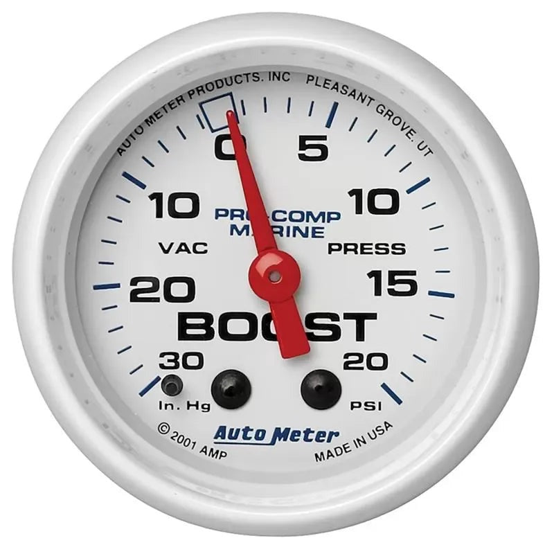 Autometer 2-1/16" 30 IN HG/20 PSI Vacuum/Boost Gauge Marine White | Universal (200774)