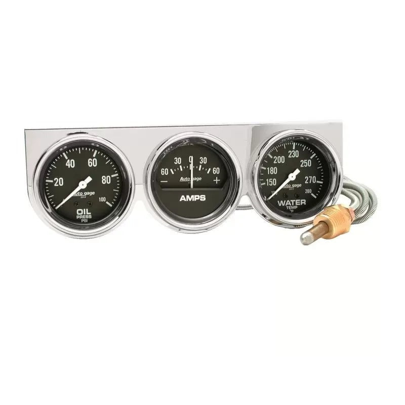 Autometer 2-5/8" 100 PSI/280 °F/60A Oil Pressure / Water Temperature / Amp Gauge Console Black Dial w/Chrome Bezel | Universal (2395)