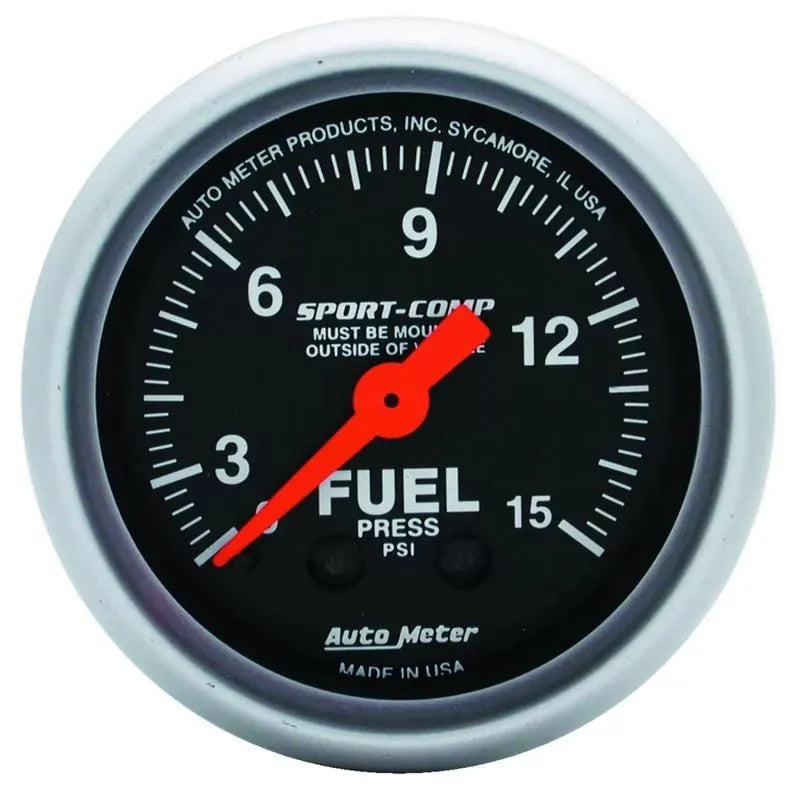 Autometer 2-1/16" 0-15 PSI Fuel Pressure Gauge SPORT-COMP | Universal (3311)