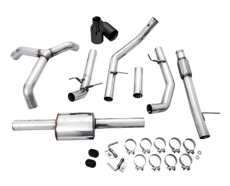 AWE 0FG Catback Split Rear Exit Exhaust for 4th Gen Silverado/Sierra 1500 5.3L (Flat Bumper) - Dual Diamond Black Tips (3015-33206)