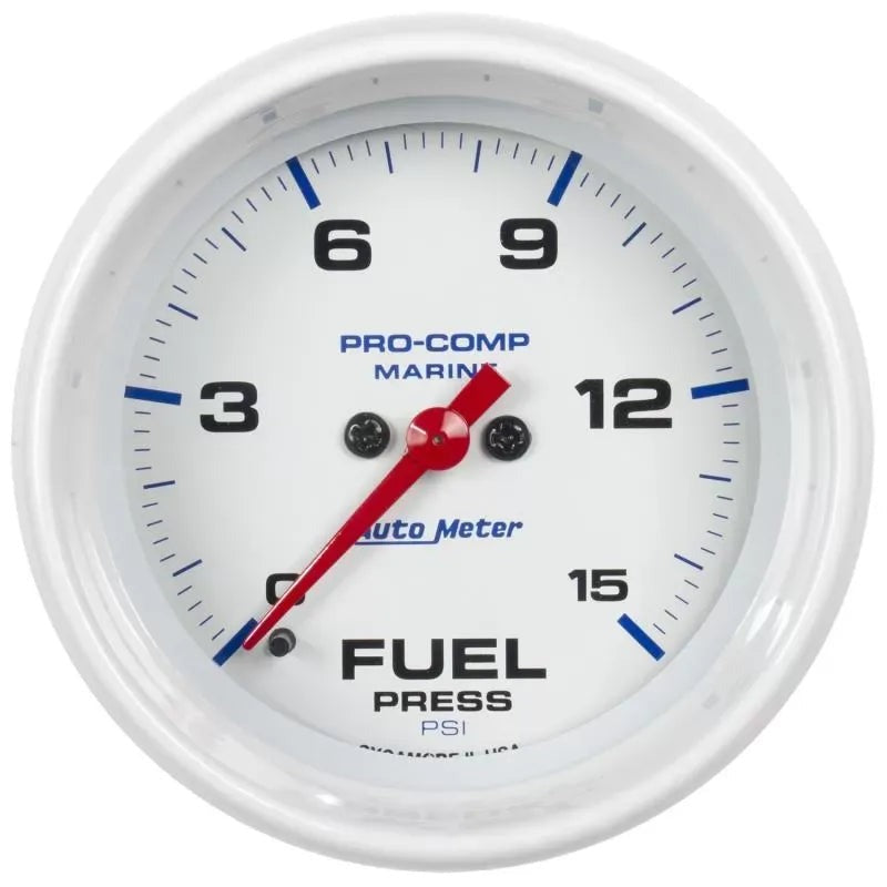 Autometer 2-1/16" 0-15 PSI Fuel Pressure Gauge Marine White | Universal (200848)