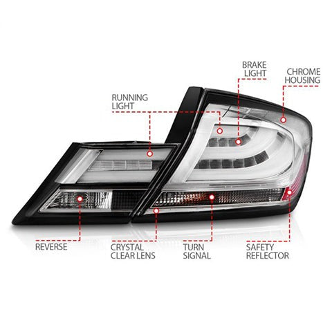 Anzo LED Tail Lights - Chrome | 2013-2015 Honda Civic (321325)