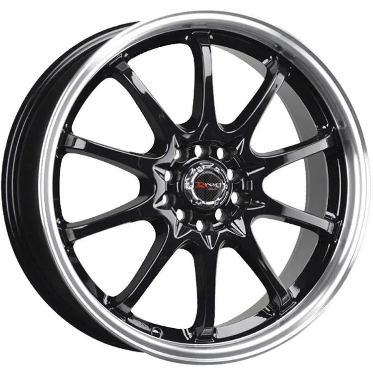 Drag Wheels DR9 Gloss Black w/ Machined Lip 17x7 | 5x100/5x114.3 (DR9177054073GB)