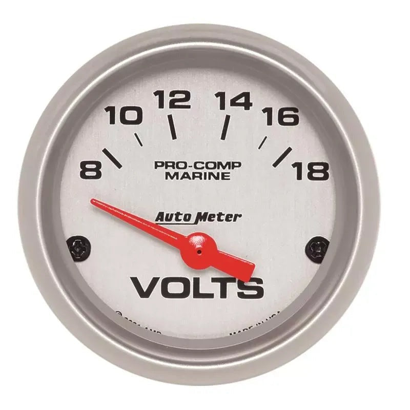 Autometer 2-1/16" 8-18V Voltmeter Gauge Marine Silver ULTRA-LITE | Universal (200756-33)