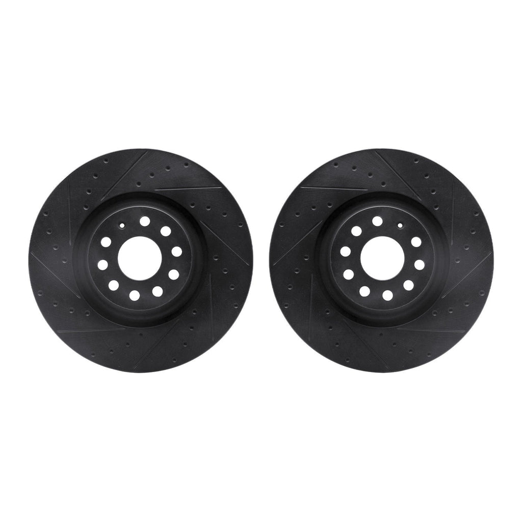 R1 Concepts Rear Drilled & Slotted Black Brake Rotor Set w/Ceramic Pads and Hardware | 2015-2019 VW Golf R (WHWH1-74091)