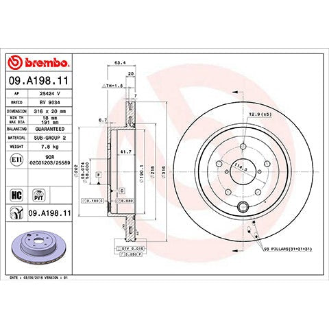 Brembo OEM Equivalent Rear Brake Rotor | 2007-2008 Infiniti G35, and 2008-2013 Infiniti G37 (09.A198.11)