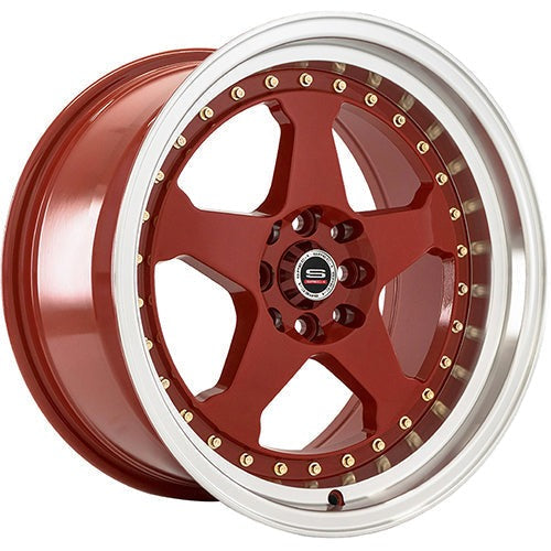 Spec-1 Wheels SPT-21 Red w/ Machined Lip and Gold Rivets 15x8 | 4x100/4x114.3 (SPT211580920RML)