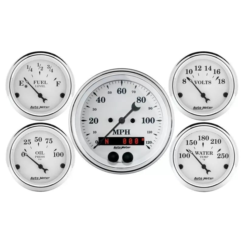 Autometer 3-3/8" & 2-1/16" GPS SPEEDOMETER 5-Piece Gauge Kit Old Tyme White | Universal (1650)