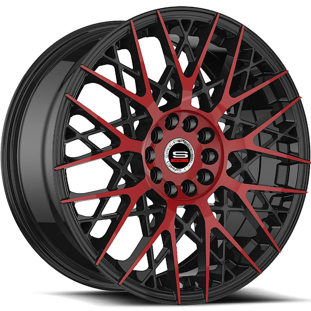 Spec-1 Wheels SP-53 Gloss Black w/ Red Machined Spoke Faces 17x7.5 | 5x112/5x114.3 (SP-5317753642GBR)