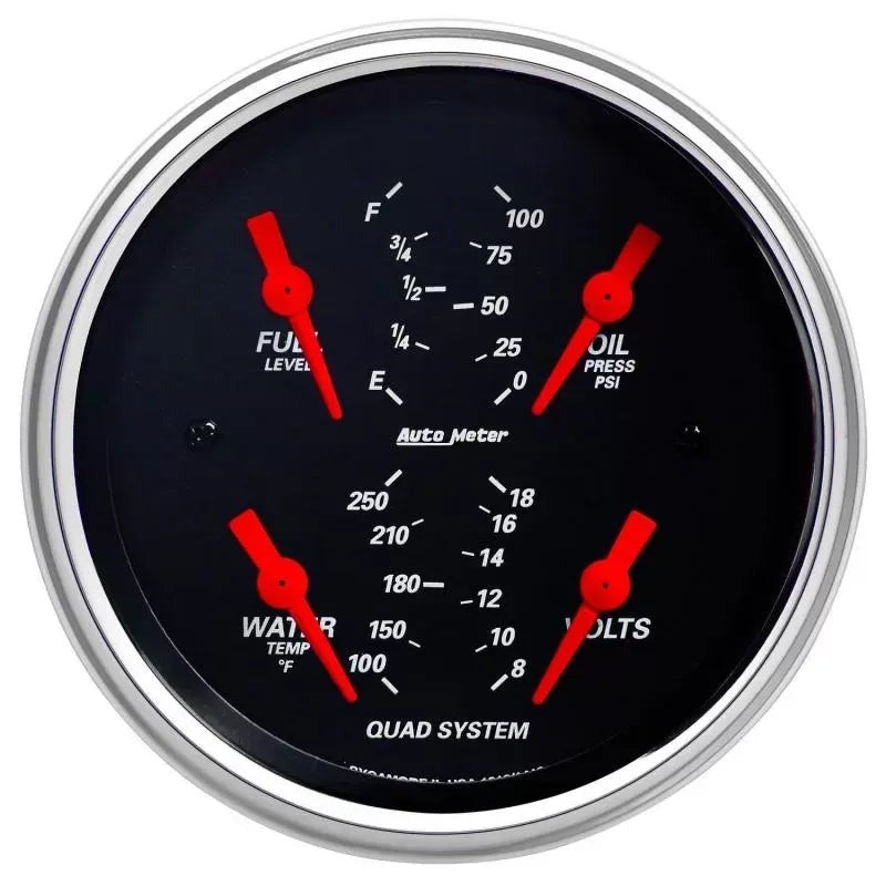Autometer 3-3/8" 100 PSI/100-250 °F/8-18V/240-33 Ω Quad Gauge Designer Black | Universal (1412)