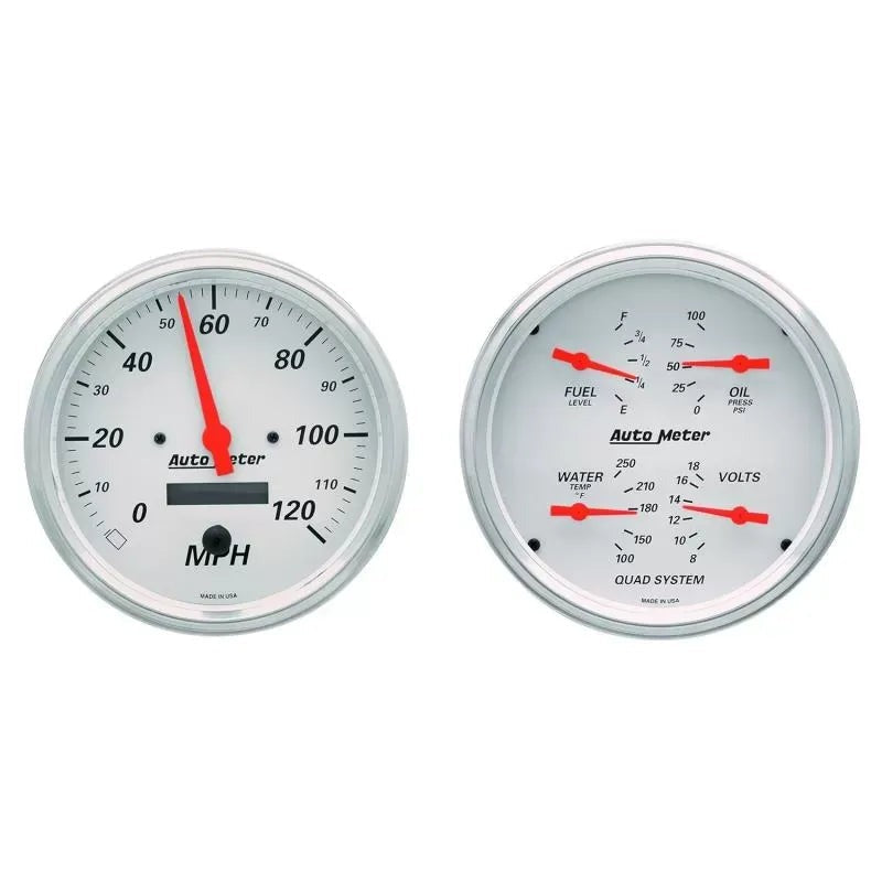 Autometer 5" 240-33 Ω Quad & Speedometer 2-Piece Gauge Kit Arctic White | Universal (1303)