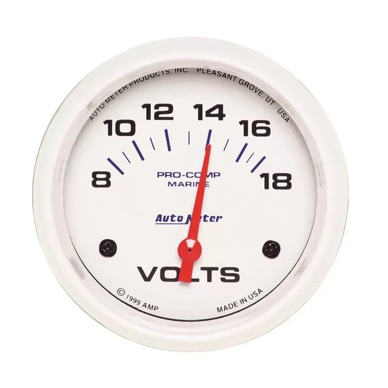 Autometer 2-5/8" 8-18V Voltmeter Gauge Marine White | Universal (200757)