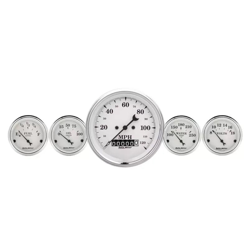 Autometer 3-3/8" 240-33 Ω Quad & Speedometer 2-Piece Gauge Kit Old Tyme White | Universal (1600)