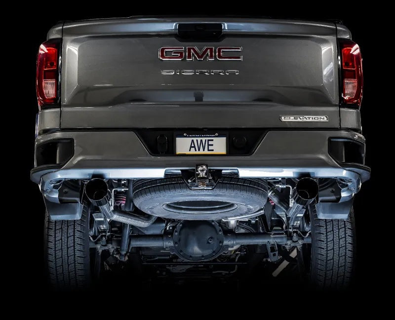 AWE 0FG Catback Split Rear Exit Exhaust for 4th Gen Silverado/Sierra 1500 5.3L (Flat Bumper) - Dual Diamond Black Tips (3015-33206)