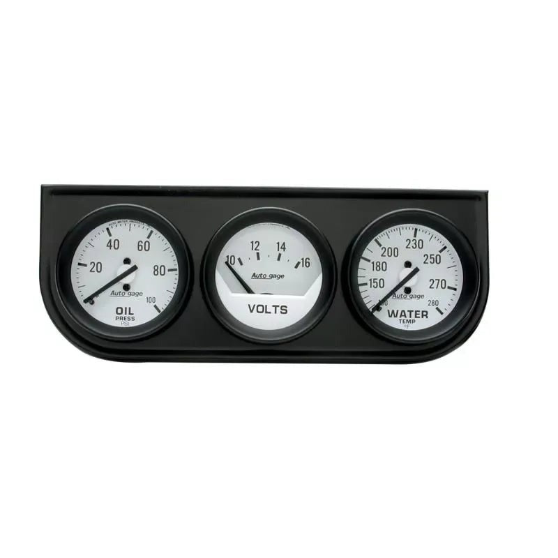 Autometer 2-1/16" 100 PSI/280 °F/16V Oil Pressure / Water Temperature / Volt Meter Gauge Console White Dial w/Black Bezel | Universal (2327)