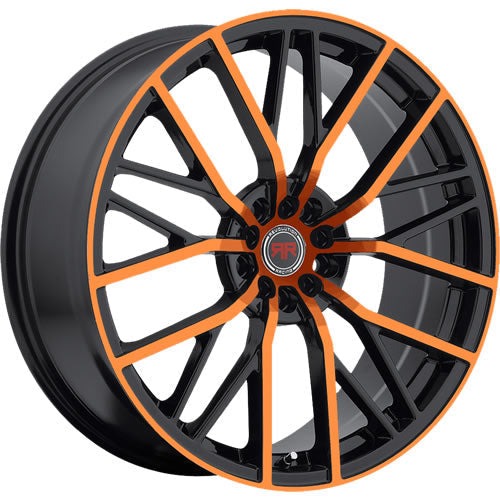 Revolution Racing RR07 Black w/ Copper Orange Spoke Faces and Outer Lip 20x8 | 5x110/5x114.3 (RR07-20851101143+40BC)